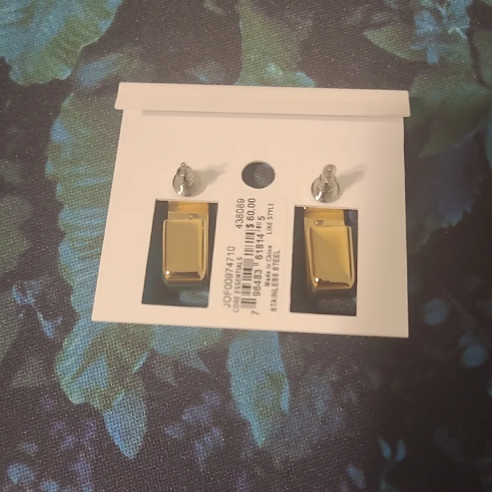 Fossil Gold Rectangular Earrings - Picture 2 of 2